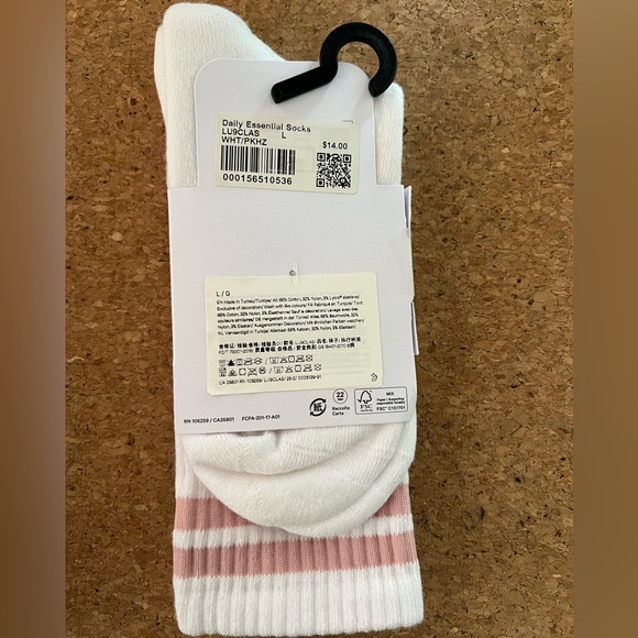 lululemon athletica White and Pink Peach Crew Socks Size Large WHT/PKHZ - Picture 2 of 5
